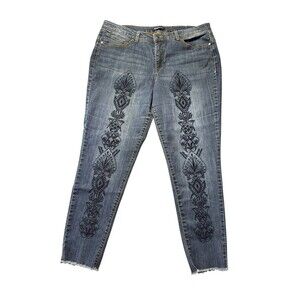 Bandolino Lisbeth Jeans Women’s 16 Blue Aztec Embroidered Straight Fringe Hem